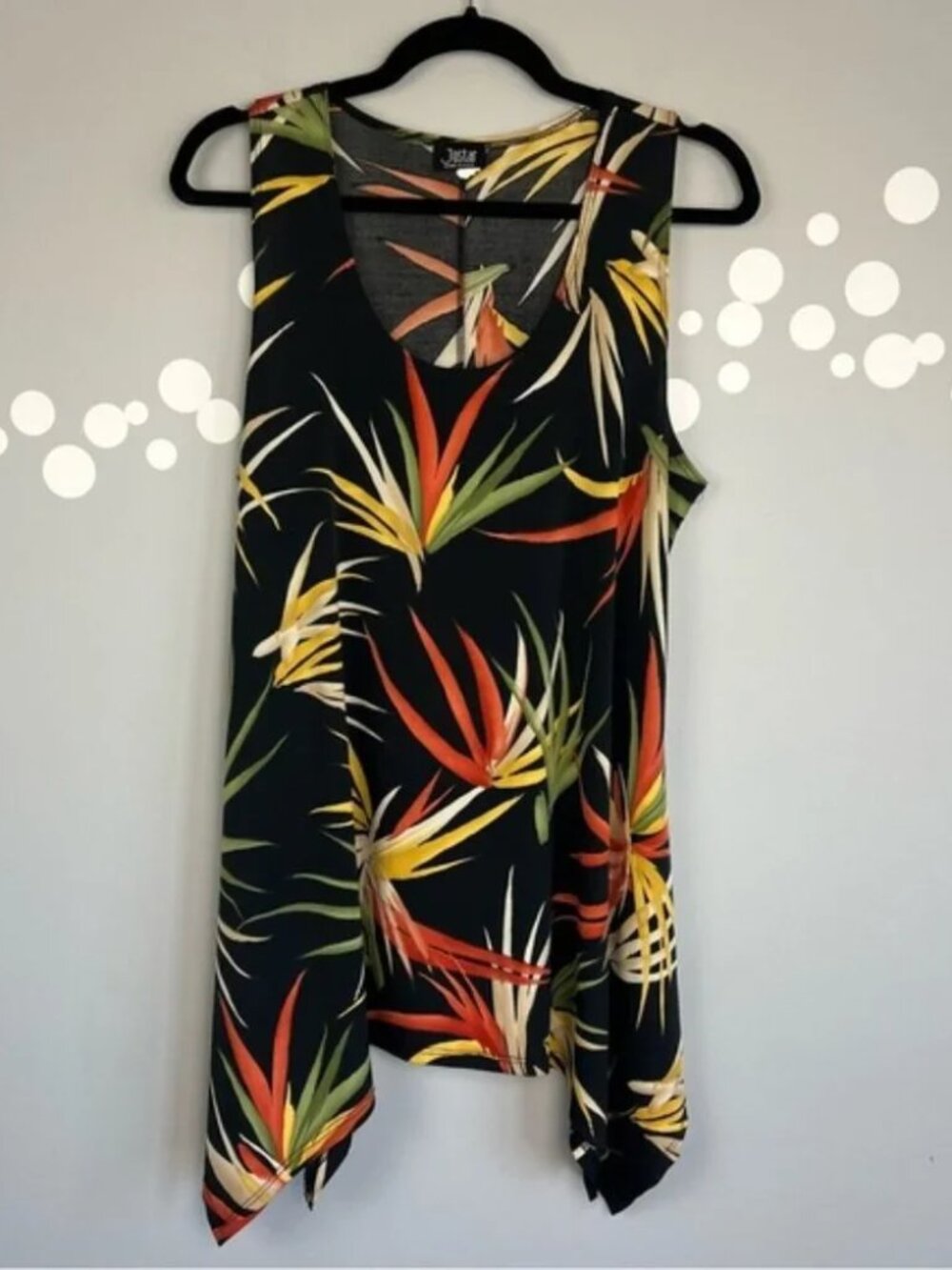 Jostar Tropical Leaf Sharkbite Tunic Top Made in USA Sleeveless